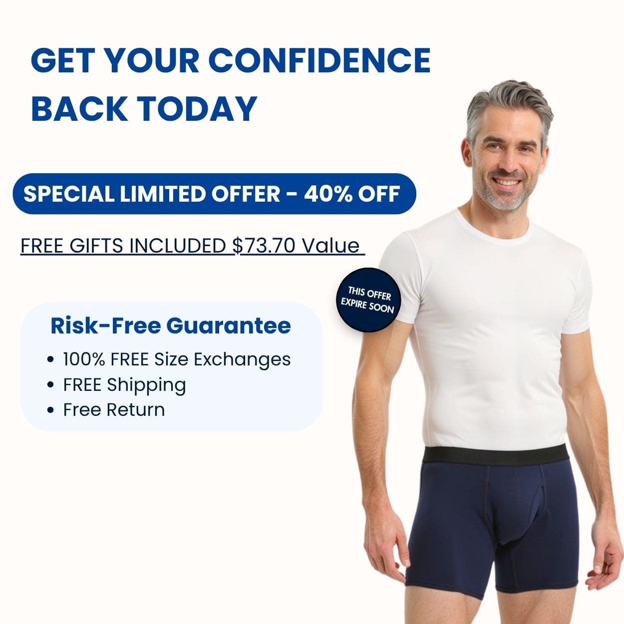 Men's Ultra-Absorbent Incontinence Boxer Trunks